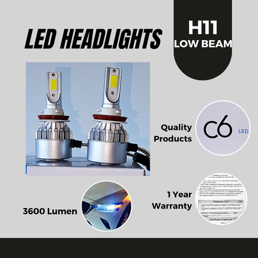 C6 LED Head Light Bulbs, H11 Socket, Fits Most Common Cars, 4,000 Lumens
