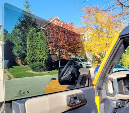 Nano ceramic window tinting installed on a yellow Bronco. Ceramic window tint improves heat rejection at the same time, keeping a high definition clear view through the window tinting. Car Tint, Window Tinting Near Me 